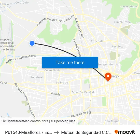 Pb1540-Miraflores / Esq. La Rambla to Mutual de Seguridad C.Ch.C. Agustinas map