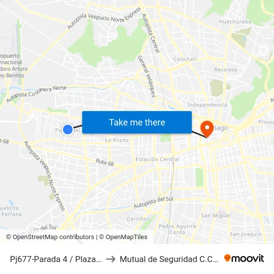 Pj677-Parada 4 / Plaza De Pudahuel to Mutual de Seguridad C.Ch.C. Agustinas map