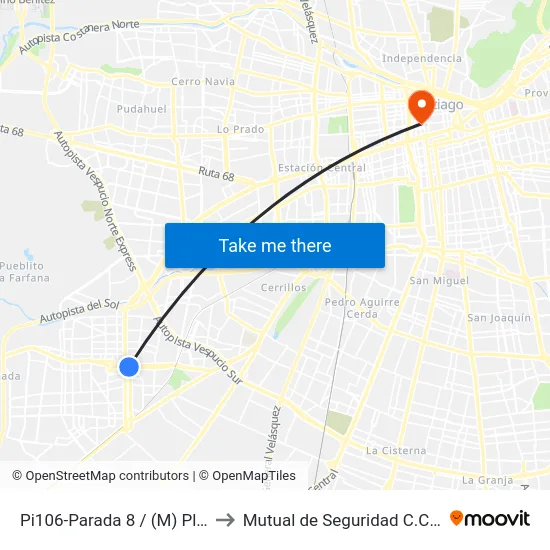 Pi106-Parada 8 / (M) Plaza De Maipú to Mutual de Seguridad C.Ch.C. Agustinas map