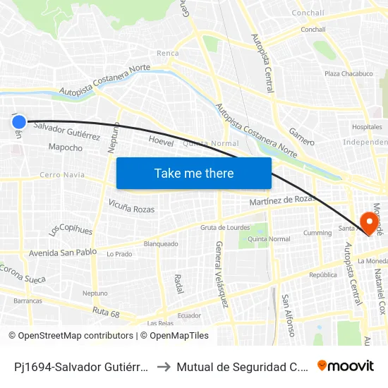 Pj1694-Salvador Gutiérrez / Esq. Huelén to Mutual de Seguridad C.Ch.C. Agustinas map