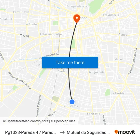 Pg1323-Parada 4 / Paradero 22 Gran Avenida to Mutual de Seguridad C.Ch.C. Agustinas map
