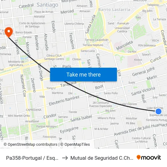 Pa358-Portugal / Esq. Argomedo to Mutual de Seguridad C.Ch.C. Agustinas map