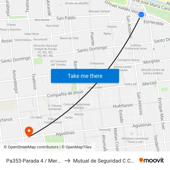 Pa353-Parada 4 / Mercado Central to Mutual de Seguridad C.Ch.C. Agustinas map