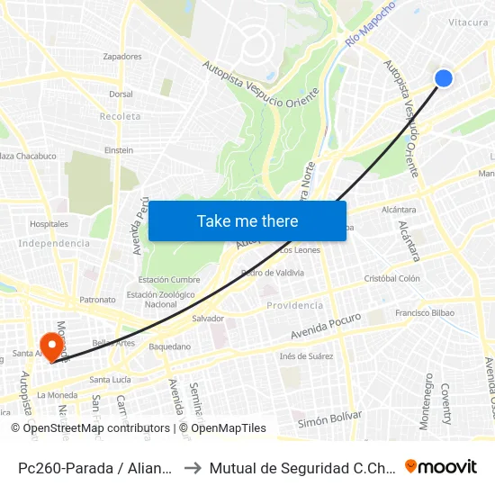 Pc260-Parada / Alianza Francesa to Mutual de Seguridad C.Ch.C. Agustinas map
