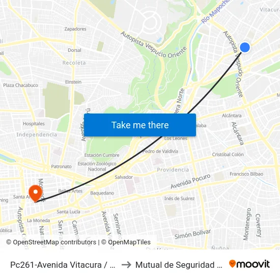 Pc261-Avenida Vitacura / Esq. B. De Las Casas to Mutual de Seguridad C.Ch.C. Agustinas map