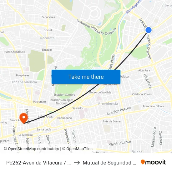 Pc262-Avenida Vitacura / Esq. Av. A. Vespucio to Mutual de Seguridad C.Ch.C. Agustinas map
