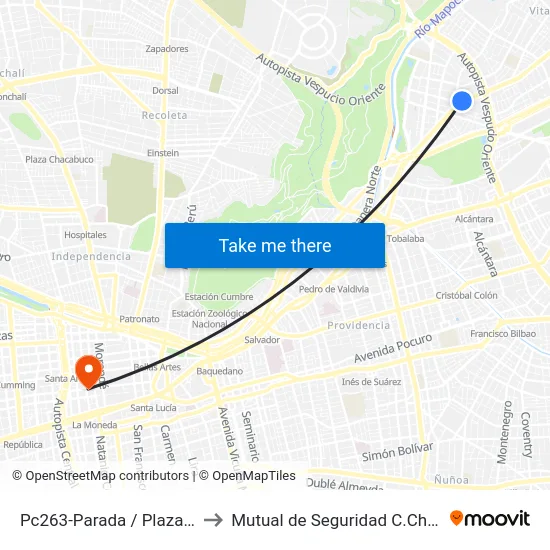 Pc263-Parada / Plaza Lo Castillo to Mutual de Seguridad C.Ch.C. Agustinas map