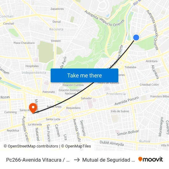 Pc266-Avenida Vitacura / Esq. Nueva Costanera to Mutual de Seguridad C.Ch.C. Agustinas map