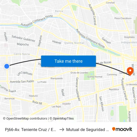 Pj66-Av. Teniente Cruz / Esq. Av. San Francisco to Mutual de Seguridad C.Ch.C. Agustinas map