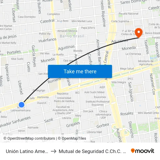 Unión Latino Americana to Mutual de Seguridad C.Ch.C. Agustinas map