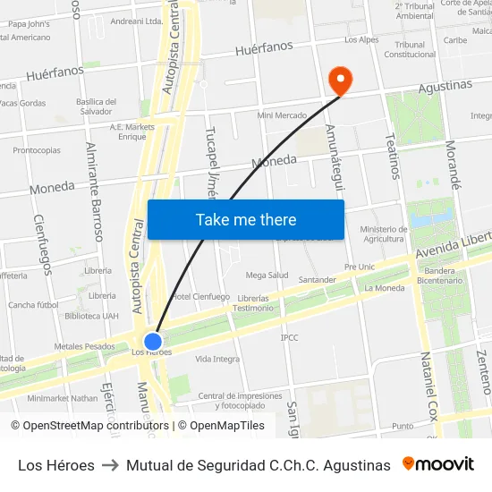 Los Héroes to Mutual de Seguridad C.Ch.C. Agustinas map