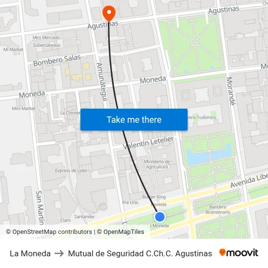 La Moneda to Mutual de Seguridad C.Ch.C. Agustinas map