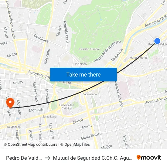 Pedro De Valdivia to Mutual de Seguridad C.Ch.C. Agustinas map
