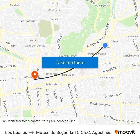 Los Leones to Mutual de Seguridad C.Ch.C. Agustinas map