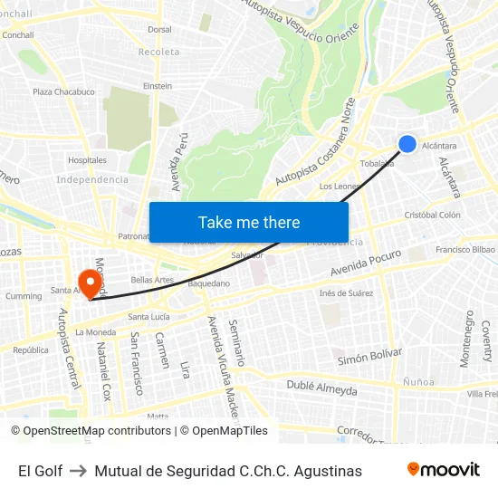 El Golf to Mutual de Seguridad C.Ch.C. Agustinas map