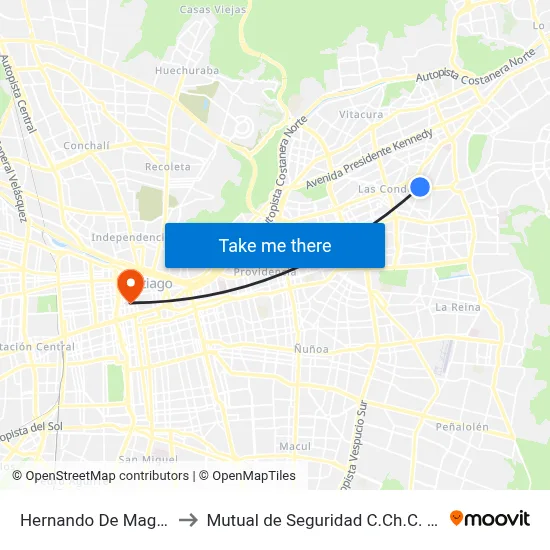 Hernando De Magallanes to Mutual de Seguridad C.Ch.C. Agustinas map