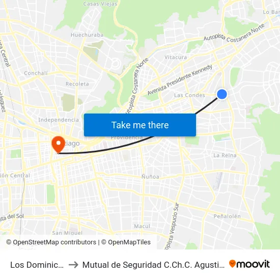 Los Dominicos to Mutual de Seguridad C.Ch.C. Agustinas map