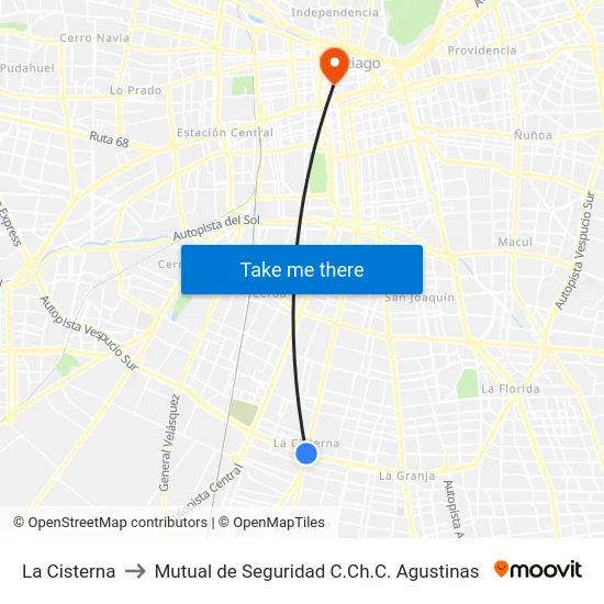 La Cisterna to Mutual de Seguridad C.Ch.C. Agustinas map