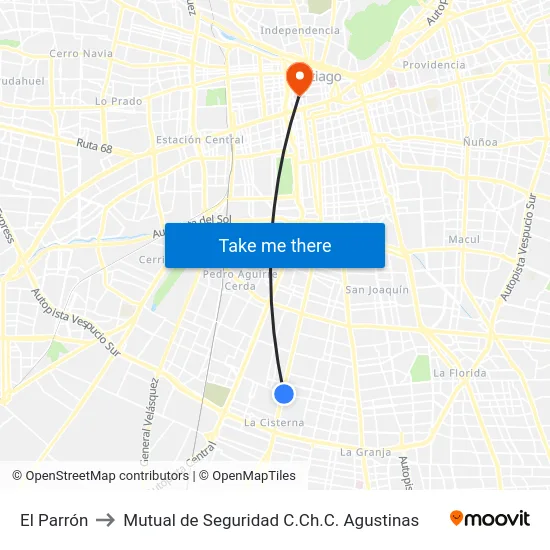 El Parrón to Mutual de Seguridad C.Ch.C. Agustinas map