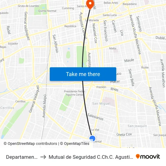 Departamental to Mutual de Seguridad C.Ch.C. Agustinas map