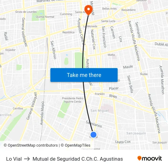 Lo Vial to Mutual de Seguridad C.Ch.C. Agustinas map