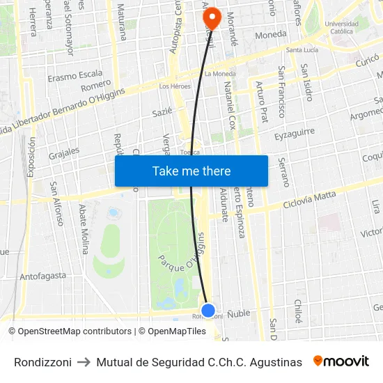Rondizzoni to Mutual de Seguridad C.Ch.C. Agustinas map