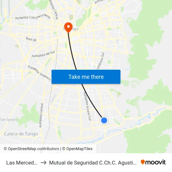 Las Mercedes to Mutual de Seguridad C.Ch.C. Agustinas map