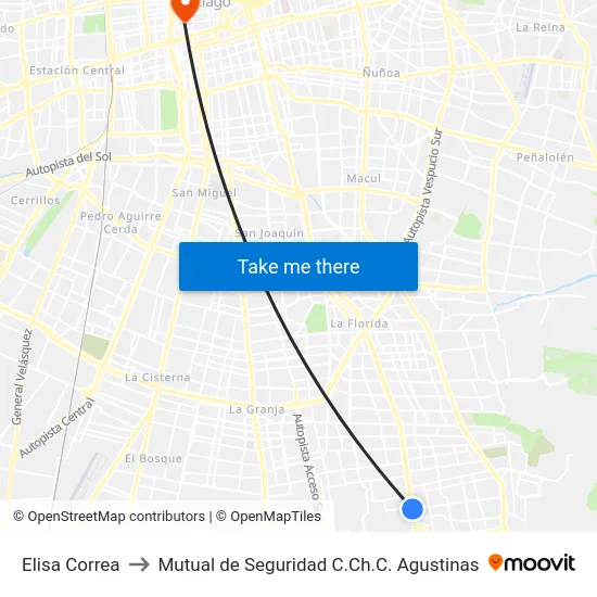 Elisa Correa to Mutual de Seguridad C.Ch.C. Agustinas map