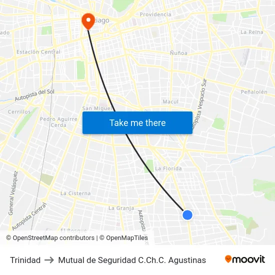 Trinidad to Mutual de Seguridad C.Ch.C. Agustinas map