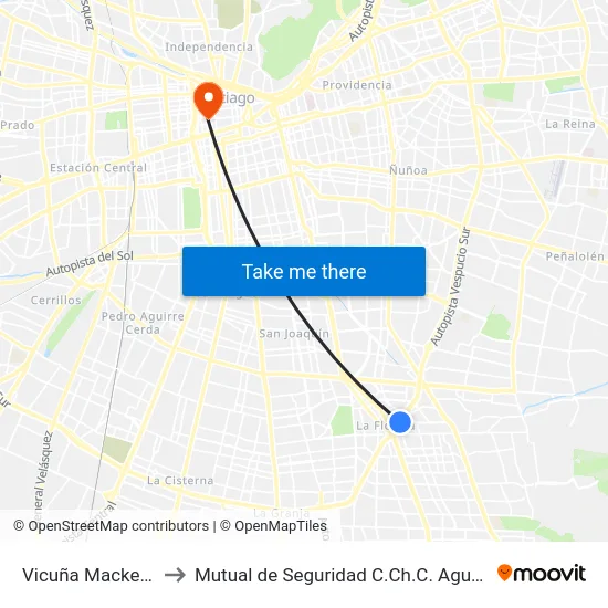 Vicuña Mackenna to Mutual de Seguridad C.Ch.C. Agustinas map