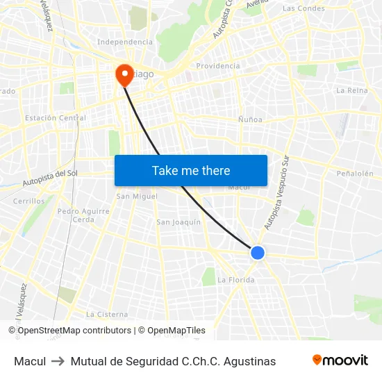 Macul to Mutual de Seguridad C.Ch.C. Agustinas map