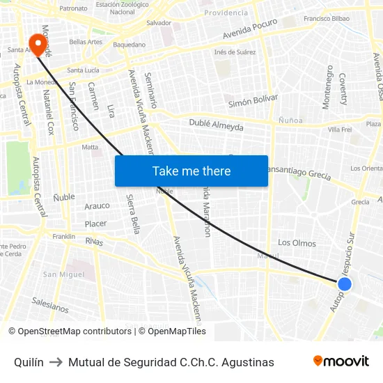 Quilín to Mutual de Seguridad C.Ch.C. Agustinas map