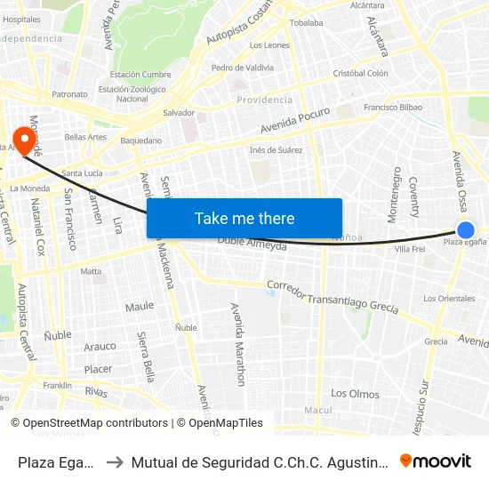 Plaza Egaña to Mutual de Seguridad C.Ch.C. Agustinas map