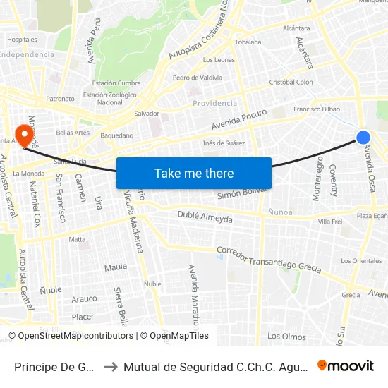 Príncipe De Gales to Mutual de Seguridad C.Ch.C. Agustinas map