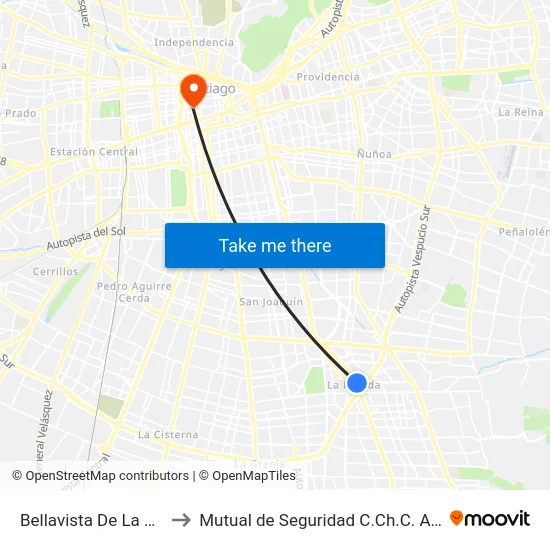 Bellavista De La Florida to Mutual de Seguridad C.Ch.C. Agustinas map