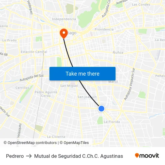 Pedrero to Mutual de Seguridad C.Ch.C. Agustinas map
