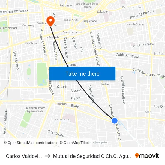 Carlos Valdovinos to Mutual de Seguridad C.Ch.C. Agustinas map