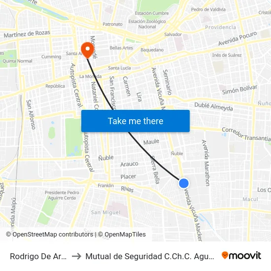 Rodrigo De Araya to Mutual de Seguridad C.Ch.C. Agustinas map