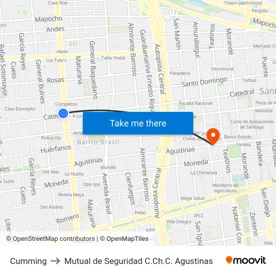 Cumming to Mutual de Seguridad C.Ch.C. Agustinas map