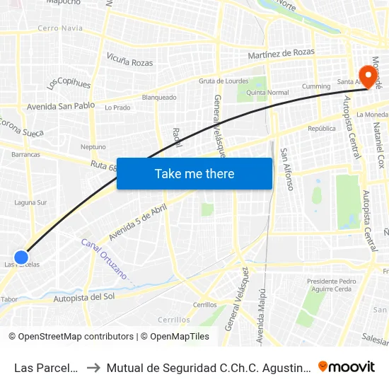 Las Parcelas to Mutual de Seguridad C.Ch.C. Agustinas map