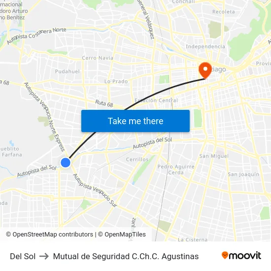 Del Sol to Mutual de Seguridad C.Ch.C. Agustinas map