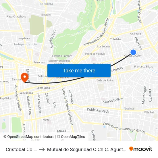 Cristóbal Colón to Mutual de Seguridad C.Ch.C. Agustinas map