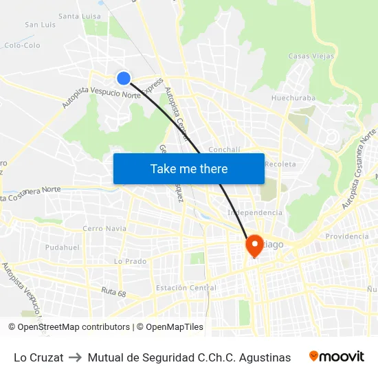 Lo Cruzat to Mutual de Seguridad C.Ch.C. Agustinas map
