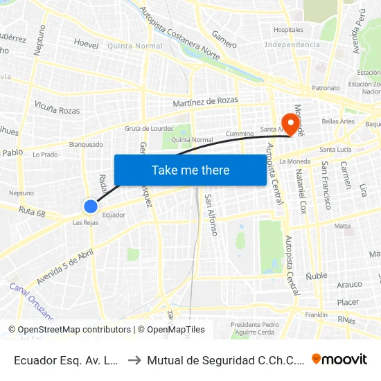 Ecuador Esq. Av. Las Rejas to Mutual de Seguridad C.Ch.C. Agustinas map