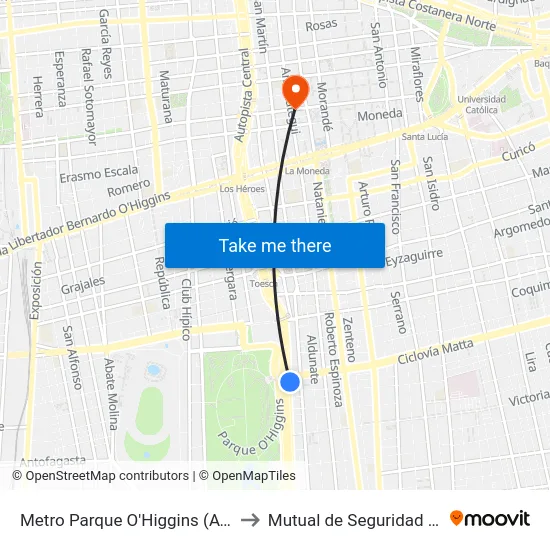 Metro Parque O'Higgins (Av. Viel Esq. Av. Matta) to Mutual de Seguridad C.Ch.C. Agustinas map