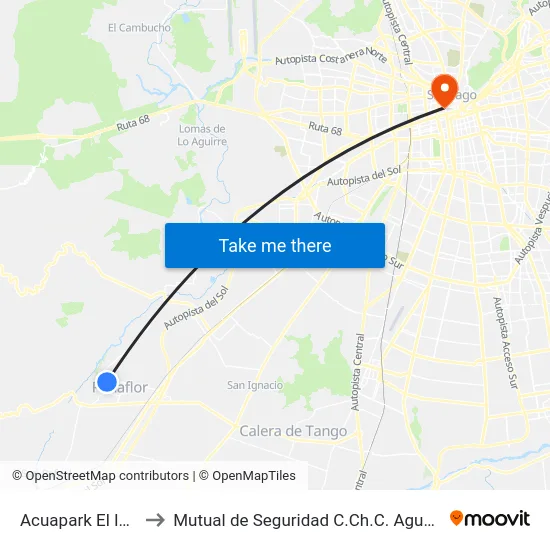 Acuapark El Idilio to Mutual de Seguridad C.Ch.C. Agustinas map