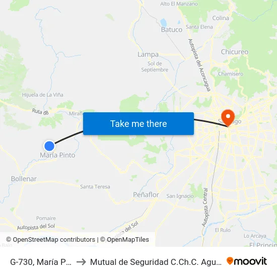 G-730, María Pinto to Mutual de Seguridad C.Ch.C. Agustinas map