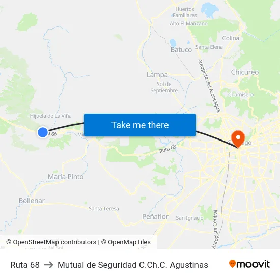 Ruta 68 to Mutual de Seguridad C.Ch.C. Agustinas map