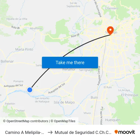 Camino A Melipila-El Monte to Mutual de Seguridad C.Ch.C. Agustinas map