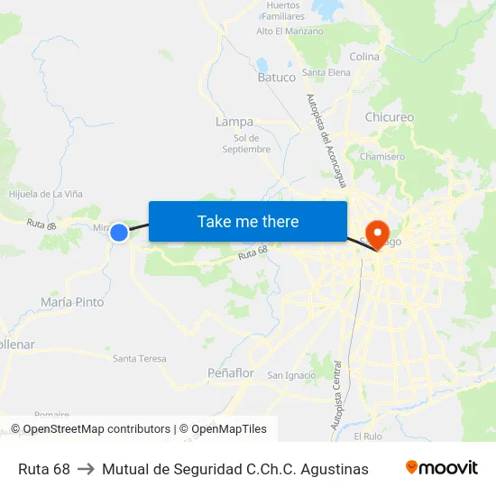 Ruta 68 to Mutual de Seguridad C.Ch.C. Agustinas map